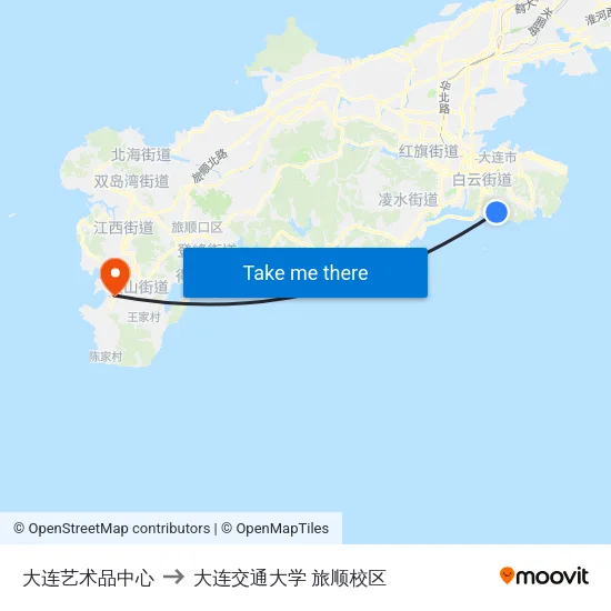 大连艺术品中心 to 大连交通大学 旅顺校区 map