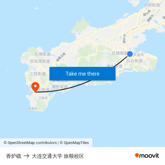 香炉礁 to 大连交通大学 旅顺校区 map