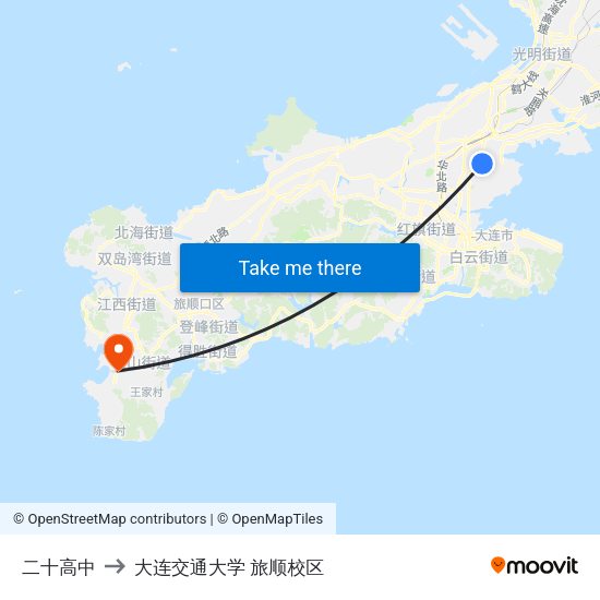 二十高中 to 大连交通大学 旅顺校区 map