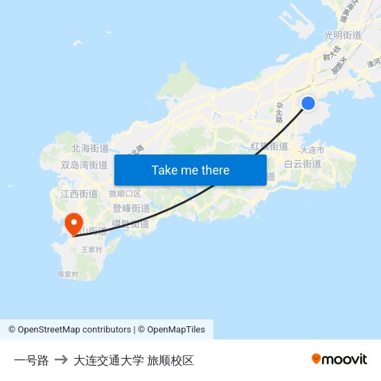 一号路 to 大连交通大学 旅顺校区 map