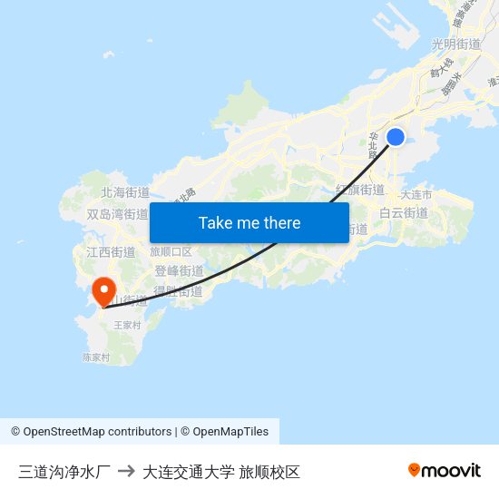 三道沟净水厂 to 大连交通大学 旅顺校区 map