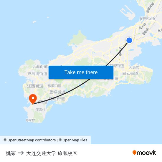 姚家 to 大连交通大学 旅顺校区 map