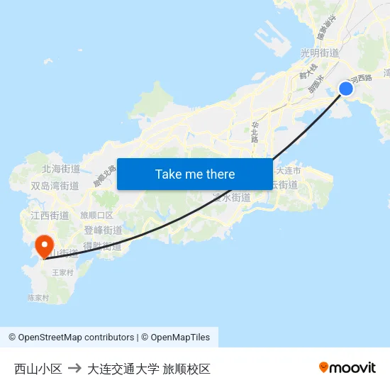 西山小区 to 大连交通大学 旅顺校区 map
