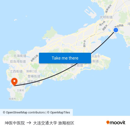 坤医中医院 to 大连交通大学 旅顺校区 map