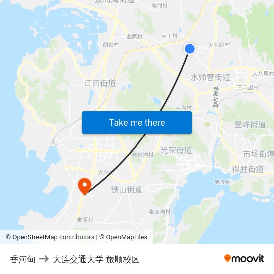 香河甸 to 大连交通大学 旅顺校区 map