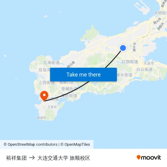 裕祥集团 to 大连交通大学 旅顺校区 map