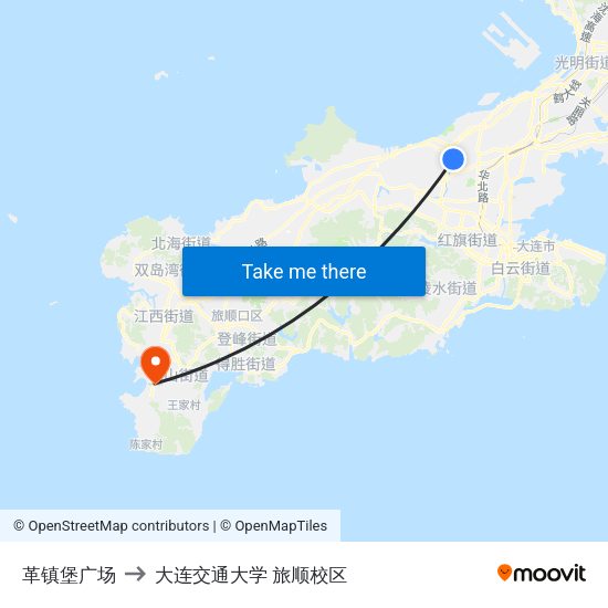 革镇堡广场 to 大连交通大学 旅顺校区 map