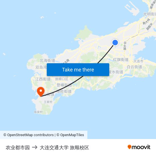 农业都市园 to 大连交通大学 旅顺校区 map