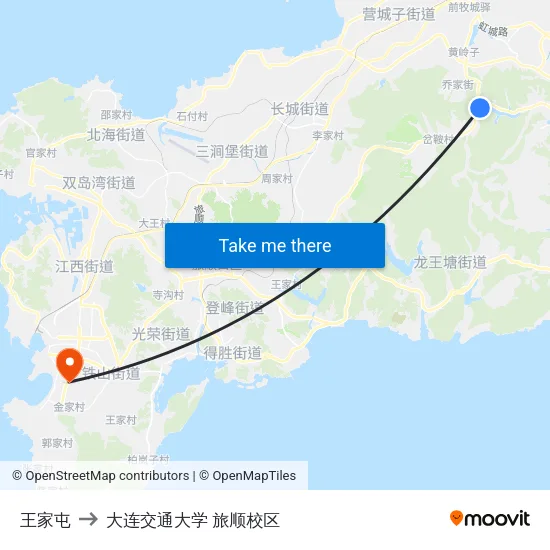 王家屯 to 大连交通大学 旅顺校区 map