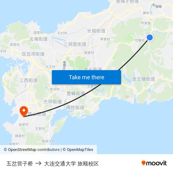 五岔营子桥 to 大连交通大学 旅顺校区 map