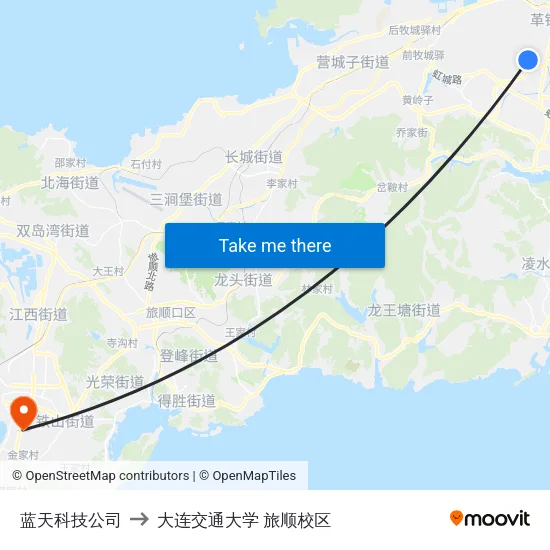 蓝天科技公司 to 大连交通大学 旅顺校区 map