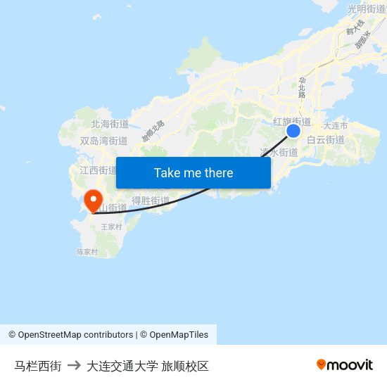 马栏西街 to 大连交通大学 旅顺校区 map