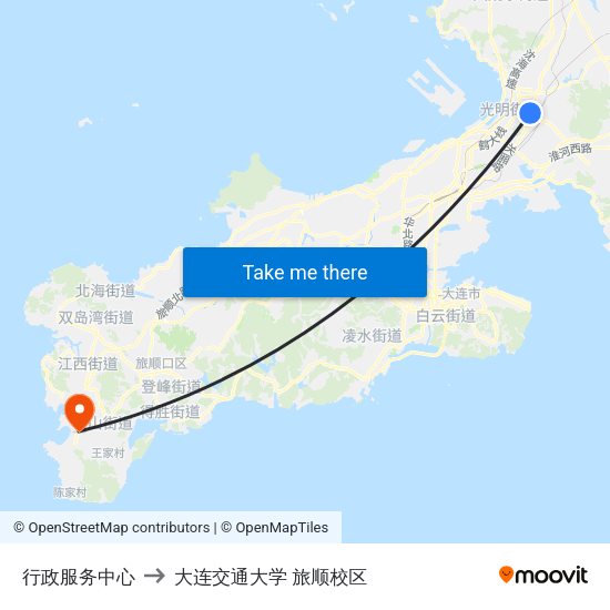 行政服务中心 to 大连交通大学 旅顺校区 map