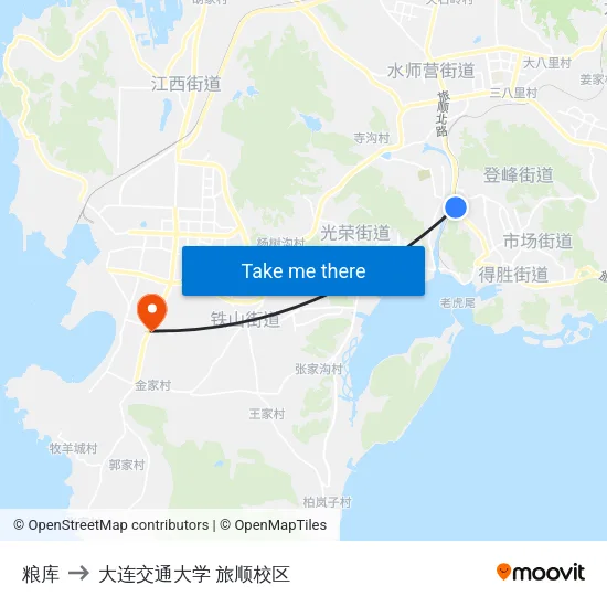 粮库 to 大连交通大学 旅顺校区 map