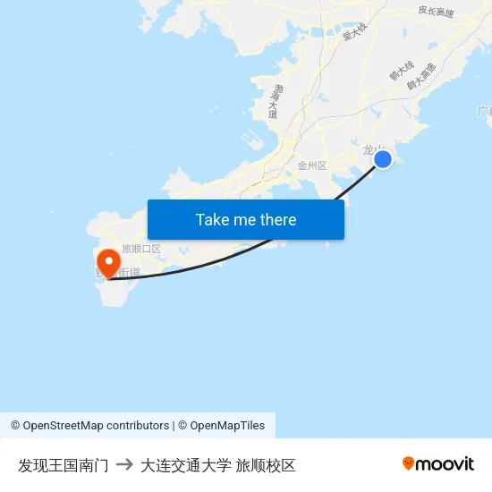 发现王国南门 to 大连交通大学 旅顺校区 map