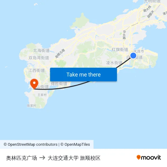 奥林匹克广场 to 大连交通大学 旅顺校区 map