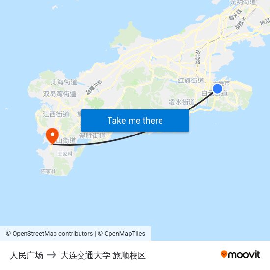 人民广场 to 大连交通大学 旅顺校区 map