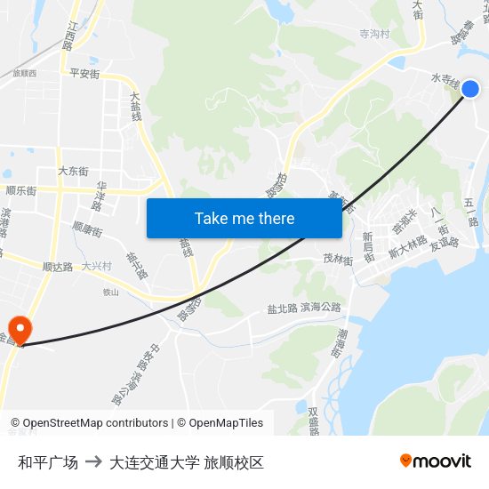 和平广场 to 大连交通大学 旅顺校区 map