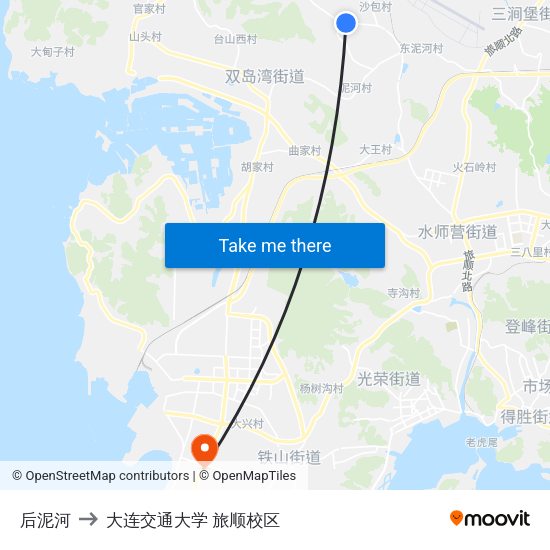 后泥河 to 大连交通大学 旅顺校区 map