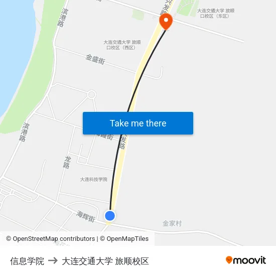 信息学院 to 大连交通大学 旅顺校区 map