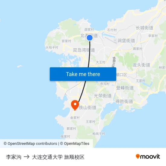 李家沟 to 大连交通大学 旅顺校区 map