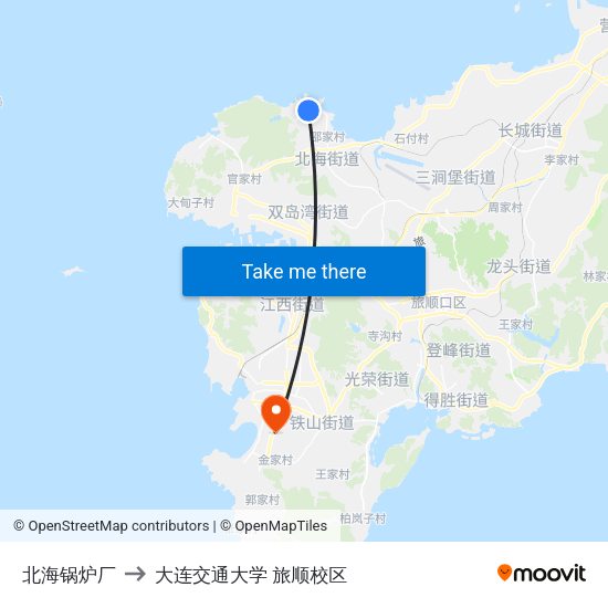 北海锅炉厂 to 大连交通大学 旅顺校区 map