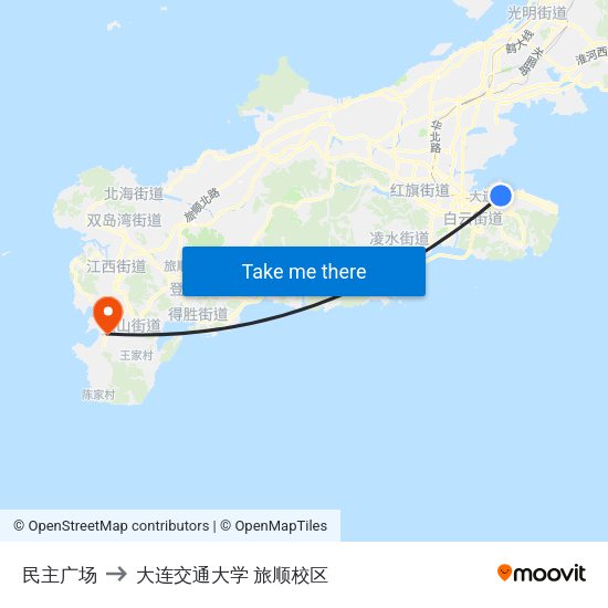 民主广场 to 大连交通大学 旅顺校区 map