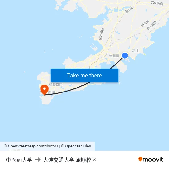 中医药大学 to 大连交通大学 旅顺校区 map