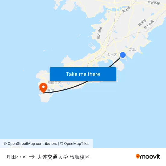 丹田小区 to 大连交通大学 旅顺校区 map