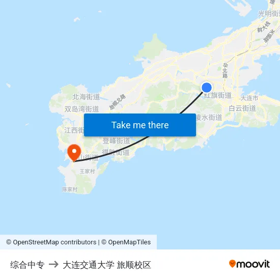 综合中专 to 大连交通大学 旅顺校区 map