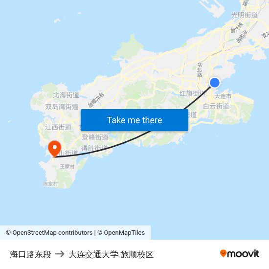海口路东段 to 大连交通大学 旅顺校区 map