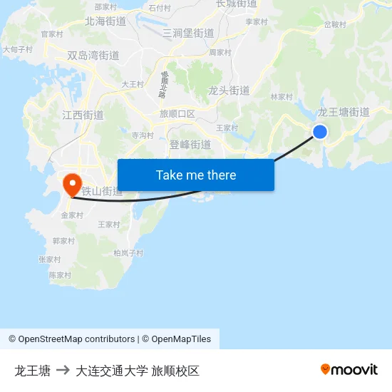 龙王塘 to 大连交通大学 旅顺校区 map