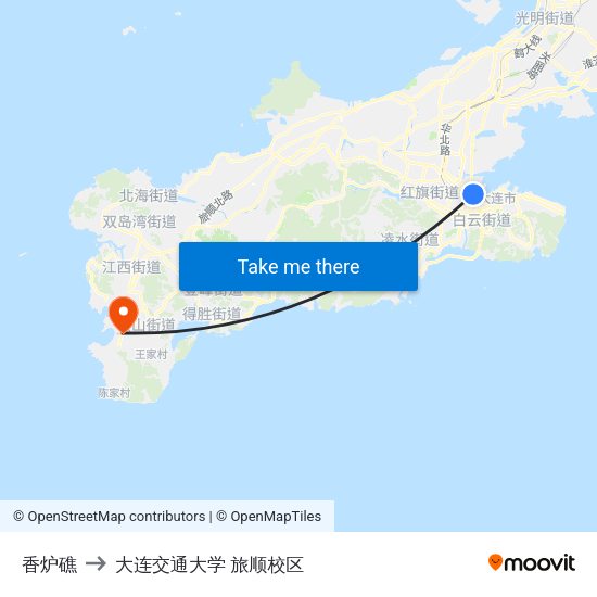 香炉礁 to 大连交通大学 旅顺校区 map