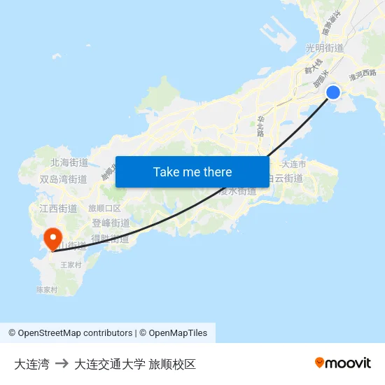 大连湾 to 大连交通大学 旅顺校区 map