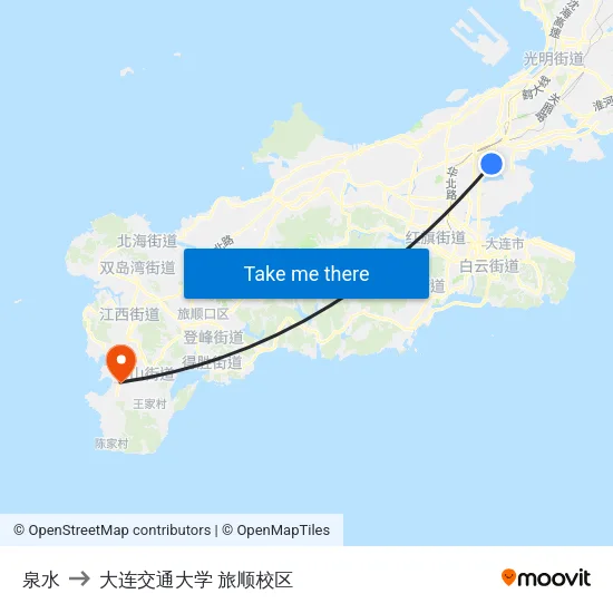 泉水 to 大连交通大学 旅顺校区 map