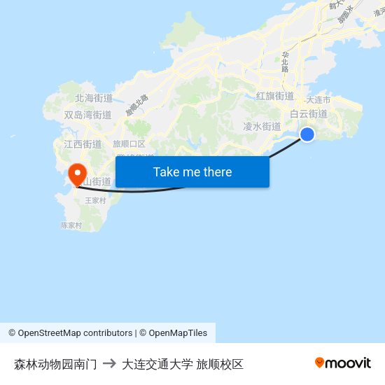森林动物园南门 to 大连交通大学 旅顺校区 map