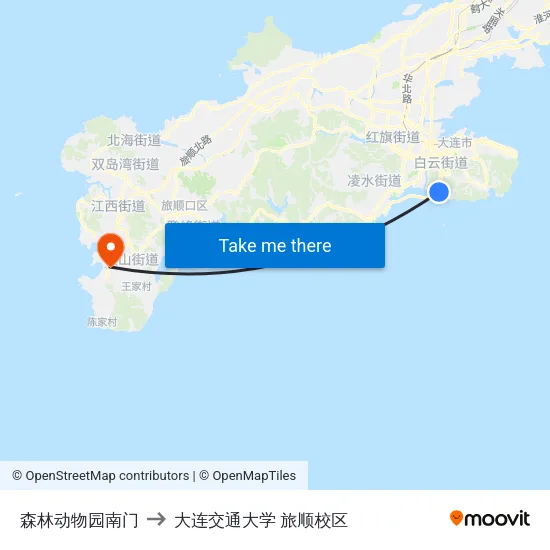 森林动物园南门 to 大连交通大学 旅顺校区 map