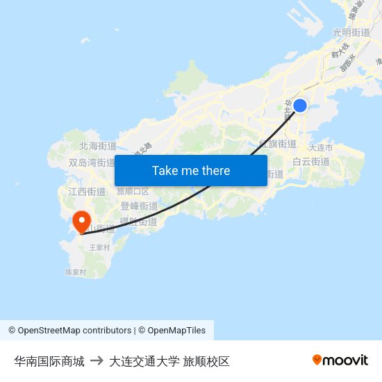 华南国际商城 to 大连交通大学 旅顺校区 map