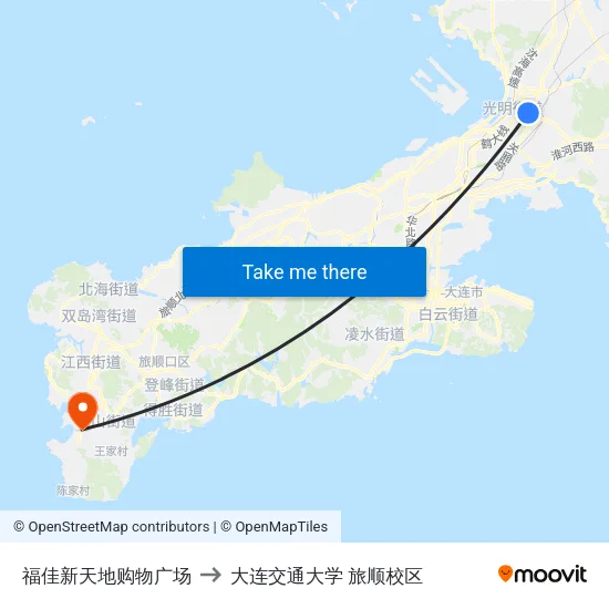福佳新天地购物广场 to 大连交通大学 旅顺校区 map