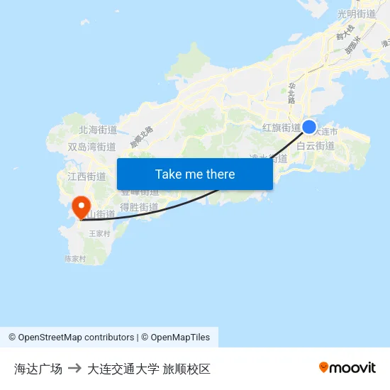 海达广场 to 大连交通大学 旅顺校区 map