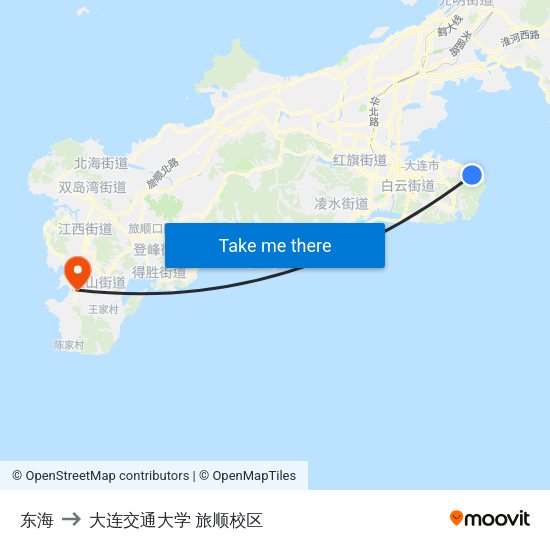 东海 to 大连交通大学 旅顺校区 map