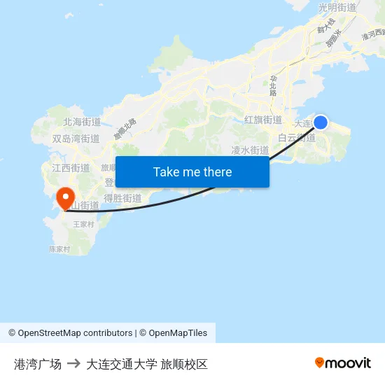 港湾广场 to 大连交通大学 旅顺校区 map