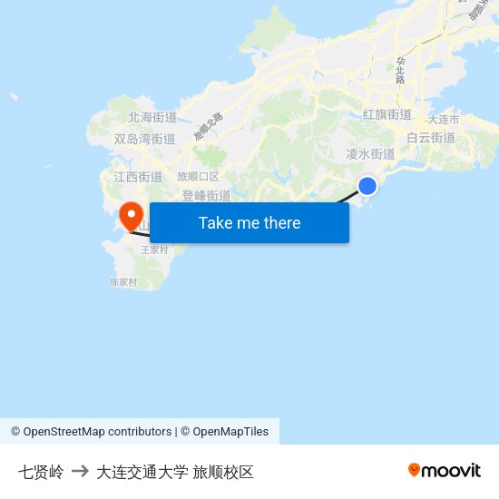 七贤岭 to 大连交通大学 旅顺校区 map