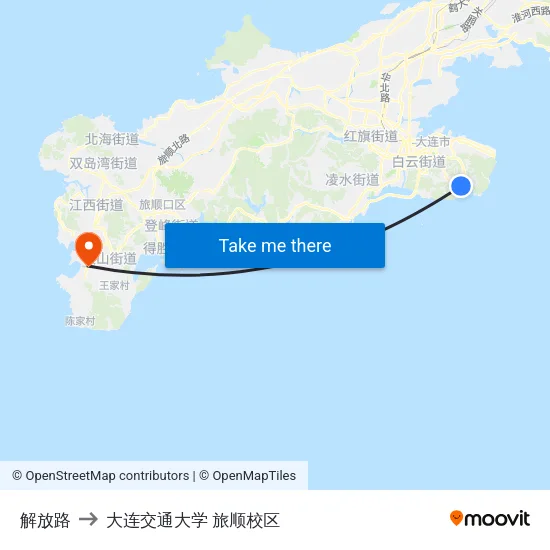 解放路 to 大连交通大学 旅顺校区 map