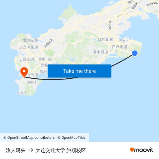 渔人码头 to 大连交通大学 旅顺校区 map