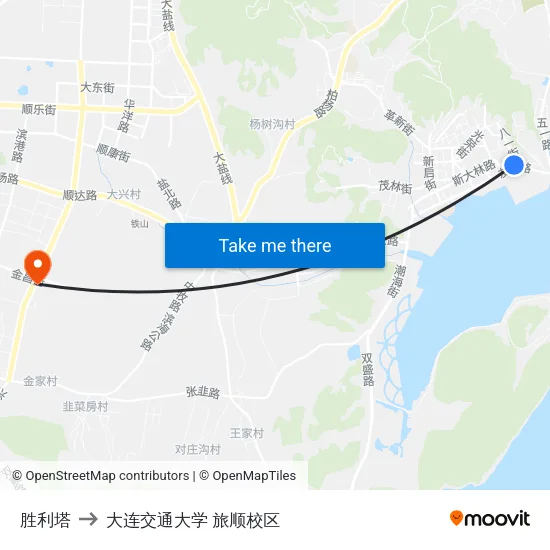 胜利塔 to 大连交通大学 旅顺校区 map