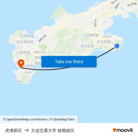 虎滩新区 to 大连交通大学 旅顺校区 map