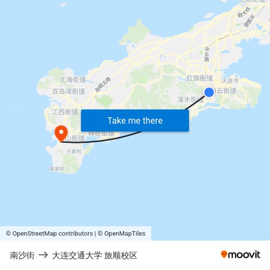 南沙街 to 大连交通大学 旅顺校区 map