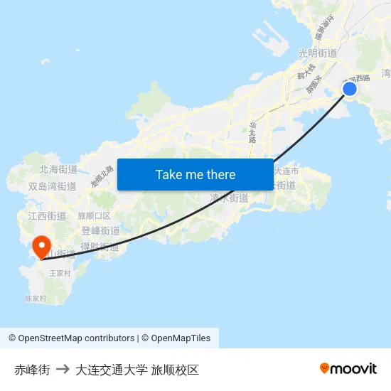 赤峰街 to 大连交通大学 旅顺校区 map