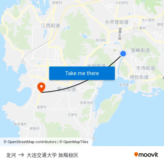 龙河 to 大连交通大学 旅顺校区 map
